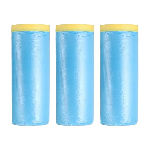 uxcell Pre-Taped Masking Film, 4.9ft x 82ft Plastic Paint Drop Cloth with Medium-Tack Painters Tape for Painting Spraying Protection Blue Film 3Pcs
