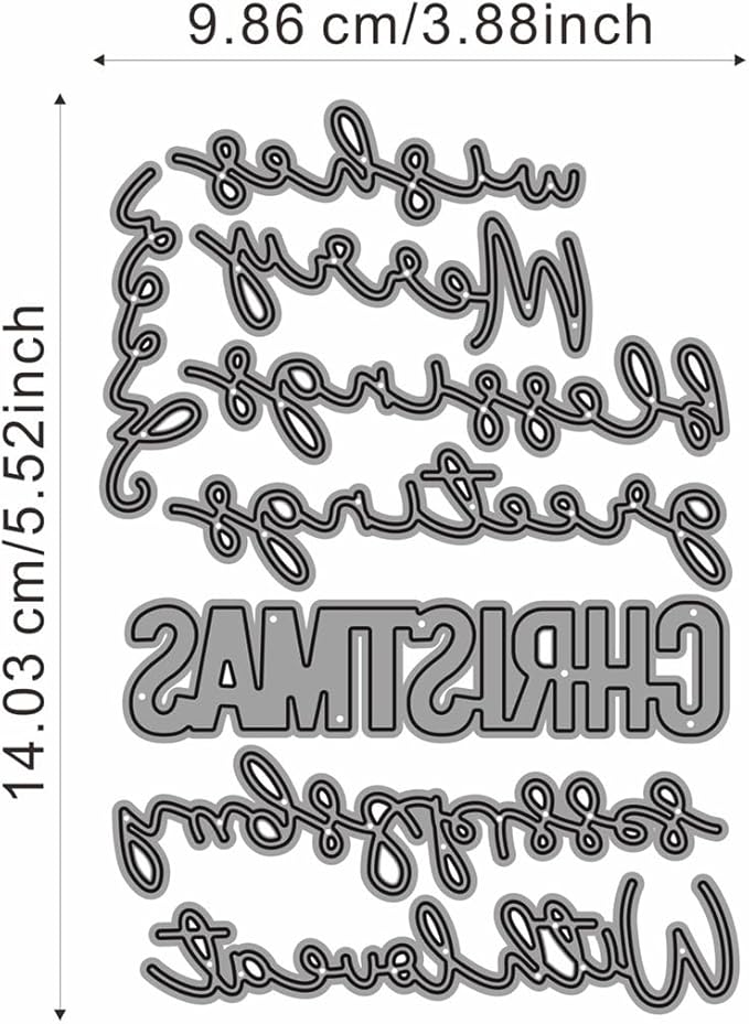 Metal Cutting Dies DIY Merry Christams Embossing Stencil Template Scrapbooking Card Making Mold Photo Album Arts Crafts Tools (Christmas Greetings-14x9.9cm)