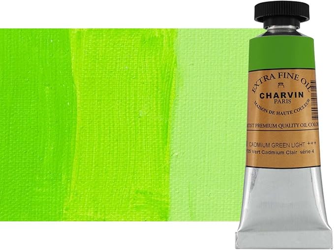 Charvin Extra Fine Oil Paint, Cadmium Green Light 20 mL - Triple-Milled, Rich Texture, Poppy Oil-Based, Light-Fast, Handmade, Archival Quality