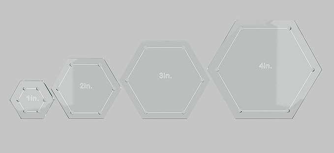Hexagon, Circle, and Square Acrylic Quilting Templates - 12 Pieces with 4", 3", 2", 1" Sizes - 1/4" Seam Allowance - Durable Clear Acrylic for Quilting, Patchwork, Sewing, & DIY Projects