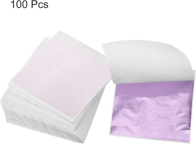 MECCANIXITY Gold Leaf Foil Sheet, Peach Purple Leaf Papers, 3.3 x 3.1inch for Art Decoration, Sculptures, Painting, Pack of 100