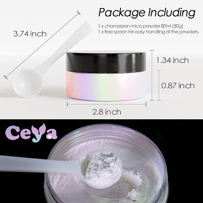 Ceya Chameleon Mica Powder, 1.8oz/ 50g Wonder Dream Chrome Nail Powder, Cosmetic Grade Pearlescent Effect Color Shift Pigment for Epoxy Resin, Makeup, Nail Polish, Soap Dye, Candle Making, Slime
