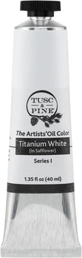 Tusc & Pine Artist Oil Paint - Titanium White (In Safflower), 40ml, Non-Yellowing, Rich & Creamy Consistency, Max Pigment Load, Small Batch Milled Oil Paints Made in the USA for Professional Artists