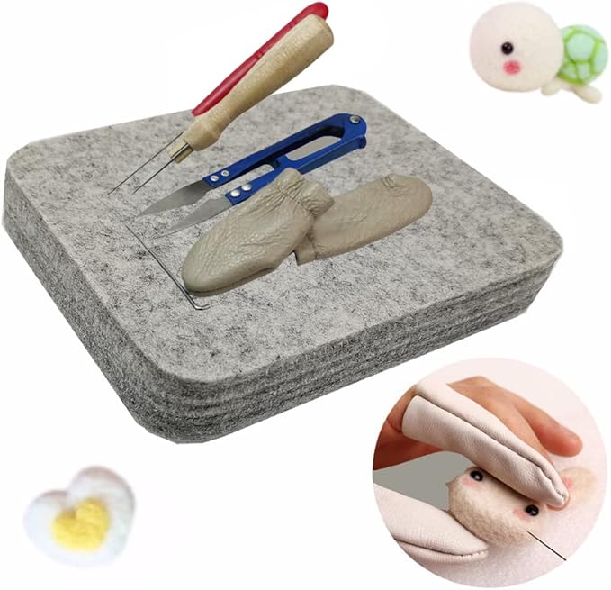 Wool Needle Felting Pad,Needled Felting Mat Woolen Block Thick and Firm Needle Felting Base for Precision Felting Projects Including Pair of Leather Finger Guards (6inch*6inch)