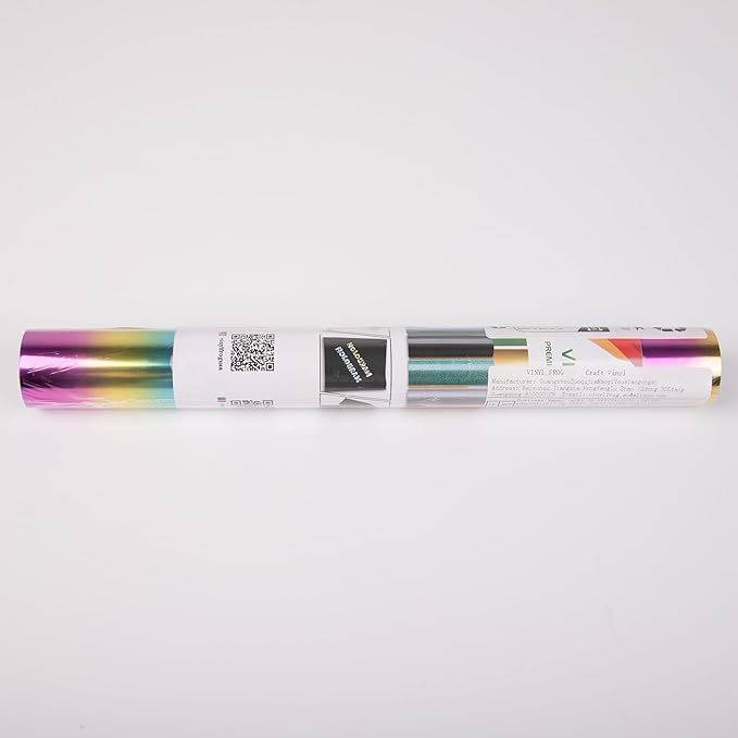 VINYL FROG Metallic Foil HTV Vinyl Roll 12" x5ft Rainbow Heat Transfer Vinyl Holographic Chrome Iron on Vinyl Easy to Cut & Weed DIY Heat Press Design for T-Shirts