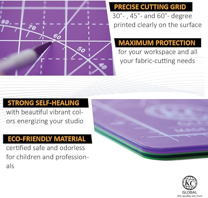 KC GLOBAL A4 (13"x9") Professional Grade Self-Healing Cutting Mat (Purple) - Odor-Free, Double-Sided, Eco-Friendly, Non-Slip, Premium Desk mat for DIY, Crafting, Model Building and Art Projects