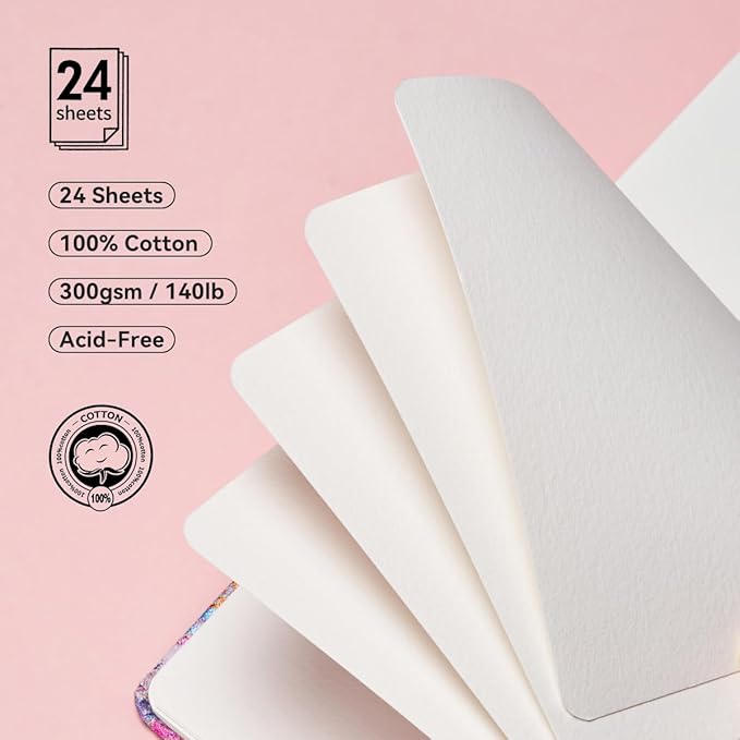 Lightwish Square Watercolor Journal,100% Cotton,300gsm/140lb,Acid-Free,24 Sheets Cold Press Watecolor Sketchbook for Artists Adults Students,6.29 * 6.29 Inches(Purple Sunset)