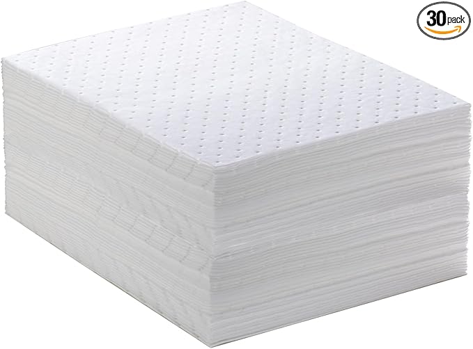 Spill Absorbent Pads 15" x 20" Heavyweight Oil Absorbing Mats,White Absorbing Heavy Weight Oil-Only Absorbent Mat Pad (30PCS)