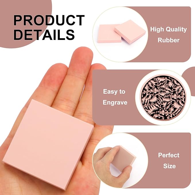 60 Pcs 2"x2" Rubber Carving Blocks, Linoleum Blocks, Stamp Carving Blocks for Printmaking, Linocut Artists, Crafts and More,(Pink) by KUKLIPJIM.