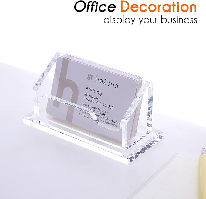 Acrylic Card Holder Clear Horizontal Business Card Organizer Stand for Desk 1 Slots Business Cards Stand for Women and Men