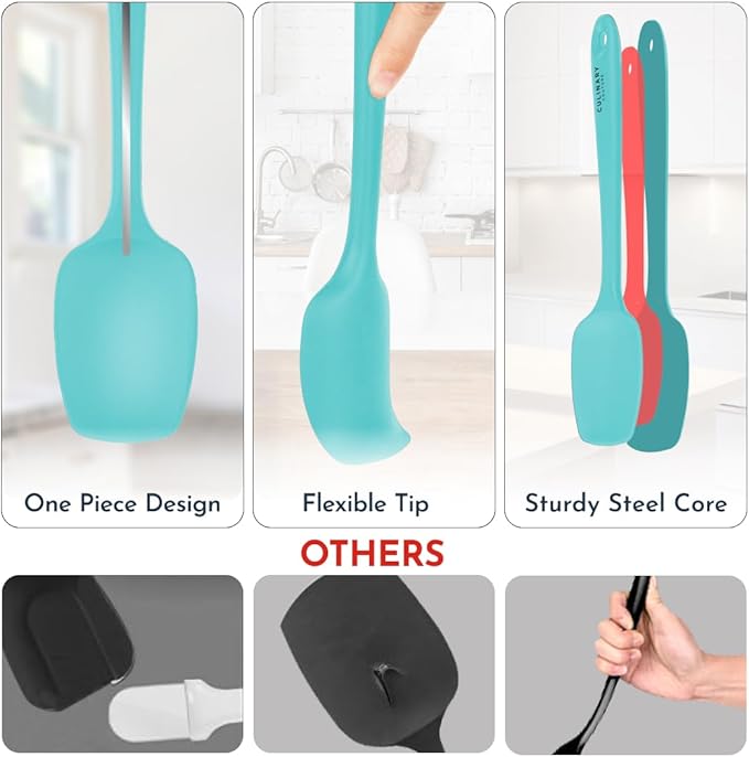 Culinary Couture 4-Piece Aqua Baking Spatula Set - Rubber Spatulas Silicone Heat Resistant, BPA-Free - Spatula Set for Nonstick Cookware - Silicone Baking Utensils