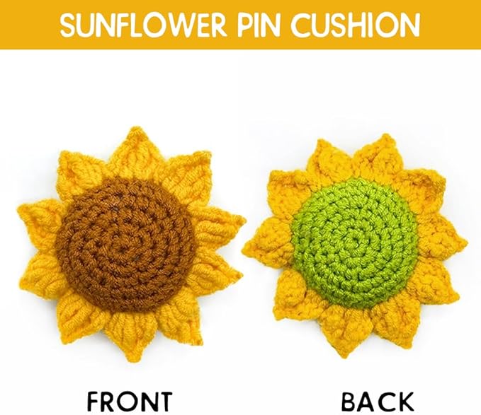 Sunflower Pin Cushion, Handmade Knitted Pincushions, Cute Pin Cushions Needle Holders for Sewing Quilting Accessory, DIY Crafts or Patchwork Decor