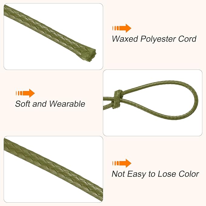MECCANIXITY Waxed Cord 1.5mm Waxed Thread 87 Yard Wax String Leather Cord for Bracelet Making, Necklaces, Beading, Jewelry Making and DIY Crafts(Army Green)