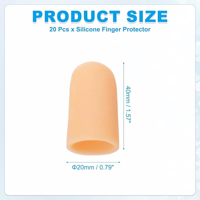 PATIKIL Gel Finger Cots 1.6"x0.79", 20 Pcs Silicone Finger Protector Support Finger Sleeve Cushions Thumb Protector Covers Fingertip Caps Gloves for Finger Cracking, Beige