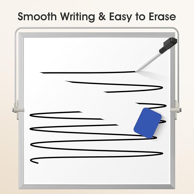 MaxGear Small White Board with Stand, 10" x 10" Double-Sided Magnetic Aluminium Frame Whiteboard, Mini Dry Erase Board for Drawing, Kitchen Grocery List, Memo