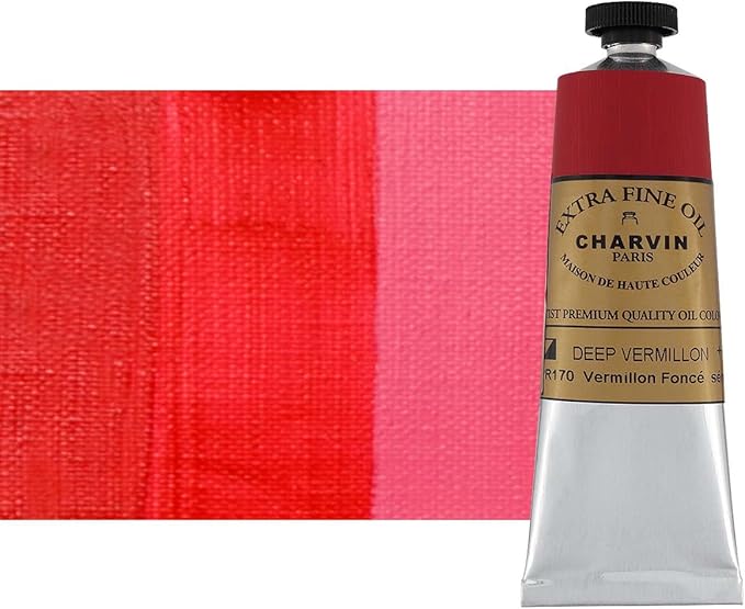 Charvin Extra Fine Oil Paint, Vermilion Deep 60 mL - Triple-Milled, Rich Texture, Poppy Oil-Based, Light-Fast, Handmade, Archival Quality