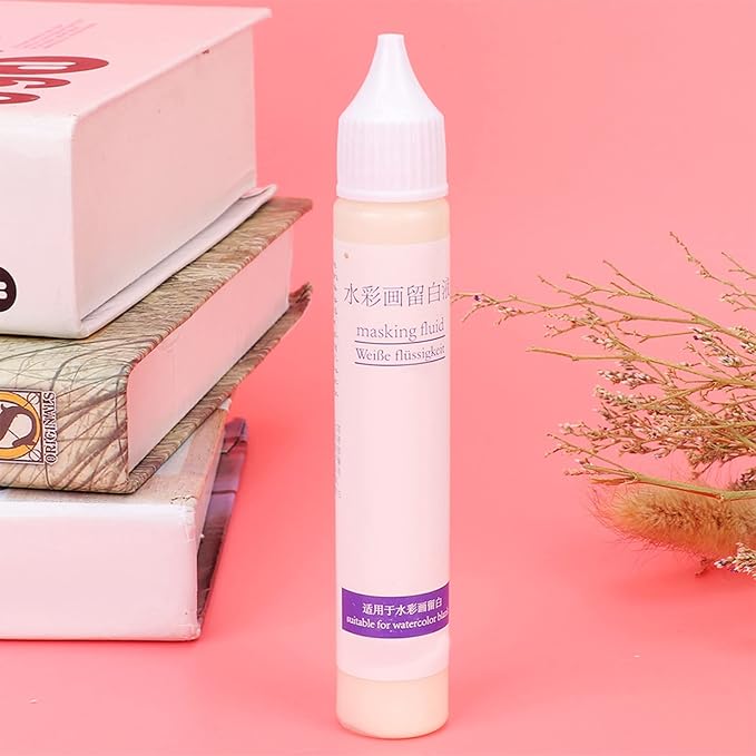 Masking Fluid for Watercolor Painting, 30ml White Masking Fluid Pen, Masking Liquid with Eraser, for Opaque Areas of Watercolor Painting