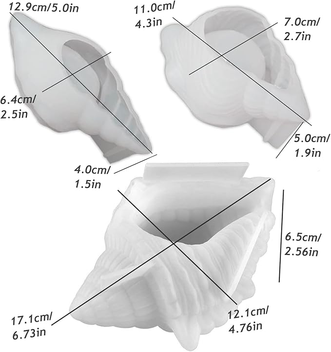 3PCS Conch Silicone Tray Resin Mold Unique Sea Snail Mould for Epoxy Resin Casting Jewelry Plate Candle Holder Trinket Storage Mold for DIY Art Crafts Supplies Home Decor