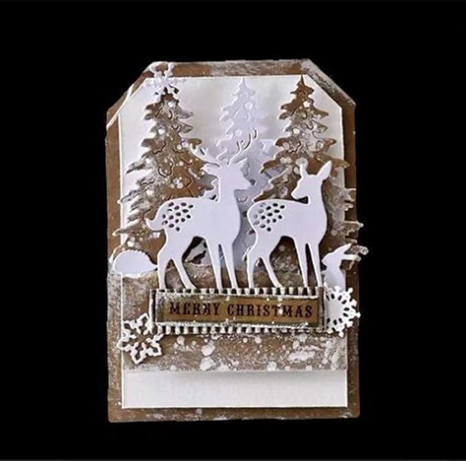 Metal Cutting Dies DIY Merry Christams Embossing Stencil Template Scrapbooking Card Making Mold Photo Album Arts Crafts Tools (2 Christmas deer-10.6x6.9cm)