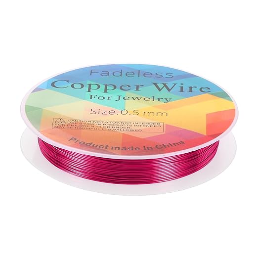 HARFINGTON 20ft Jewelry Wire, 24 Gauge (0.5mm) Brass Craft Soft Metal Tarnish Resistant Copper Beading Wire for Jewelry Making Supplies Crafting, Rose Red