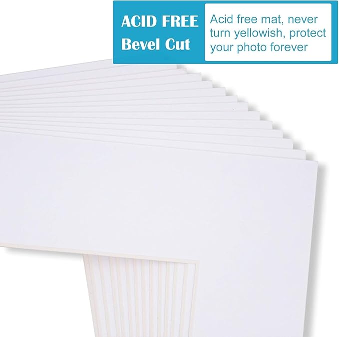 Egofine Pack of 10 White Mat Board Pre-Cut 8x10 Picture Mat for 5x7 Photo with White Core Bevel Cut Mattes Sets. Includes 10 High Premier Acid Free Mats & 10 Backing Board & 10 Clear Bags