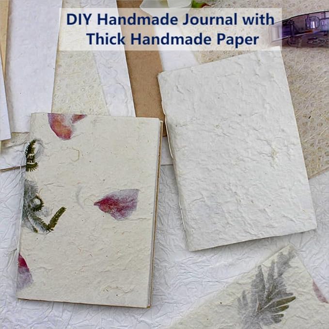 Textured Handmade Paper Sheets for Crafts, A5 Thick Rough Mulberry Recycled Scrapbook Papers for Card Making, Mixed Media, Embossed, DIY Junk Journals, Art Journaling Decorative Materials