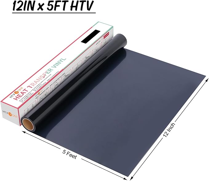 HTVRONT HTV Vinyl Rolls - Heat Transfer Vinyl, 12" x 5ft Black, Easy to Cut & Weed for Heat Vinyl Design