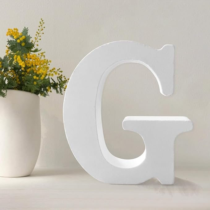 Wood Letters 4.3 Inch, White Unfinished Wood Letters for Graft, Wooden Letters for Wall Decor, Standing Letters for Bedroom, Home, Birthday, Party, DIY Graft (G)