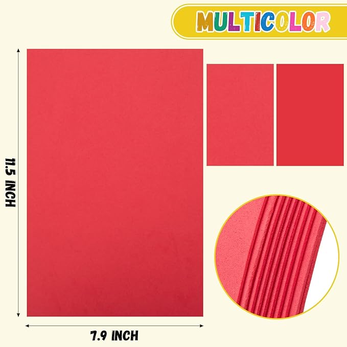 10 Pack Foam Sheets Craft 8 x 12 inch, Eva Color Foam Paper for Art Crafts Projects, Classrooms Scrapbook Gift DIY Cutters Card Party Decoration (Red)