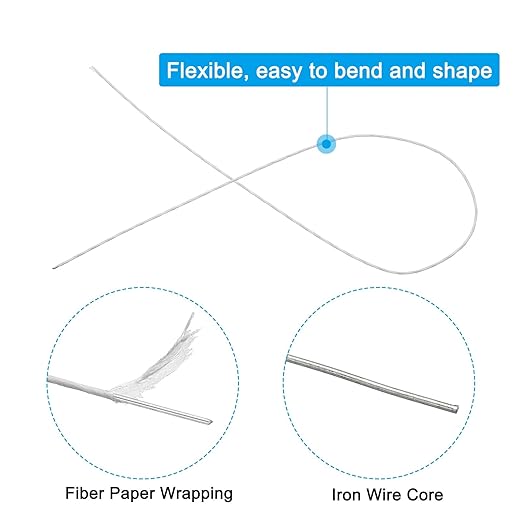 PATIKIL 20 Gauge 16" Floral Stem Wire, 100 Pcs Paper Wrapped Iron Artificial Flower Stem Accessories for DIY Bouquet Stem and Craft Decoration, White