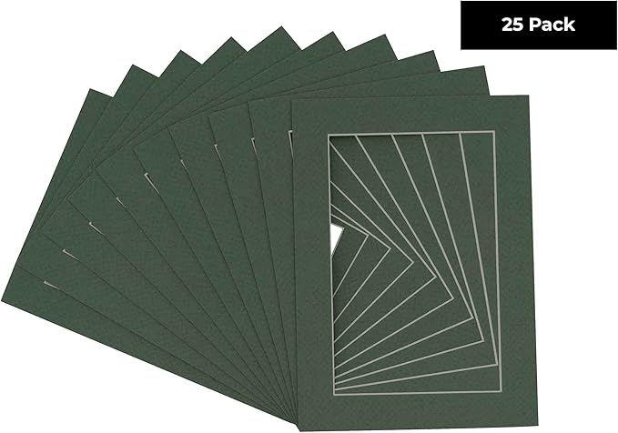 6x8 Mat for 8x10 Frame - Precut Mat Board Acid-Free Show Kit with Backing Board, and Clear Bags Hunter Green 6x8 Photo Matte Made to Fit a 8x10 Picture Frame Matboard for Framing, Pack of 25 Mats
