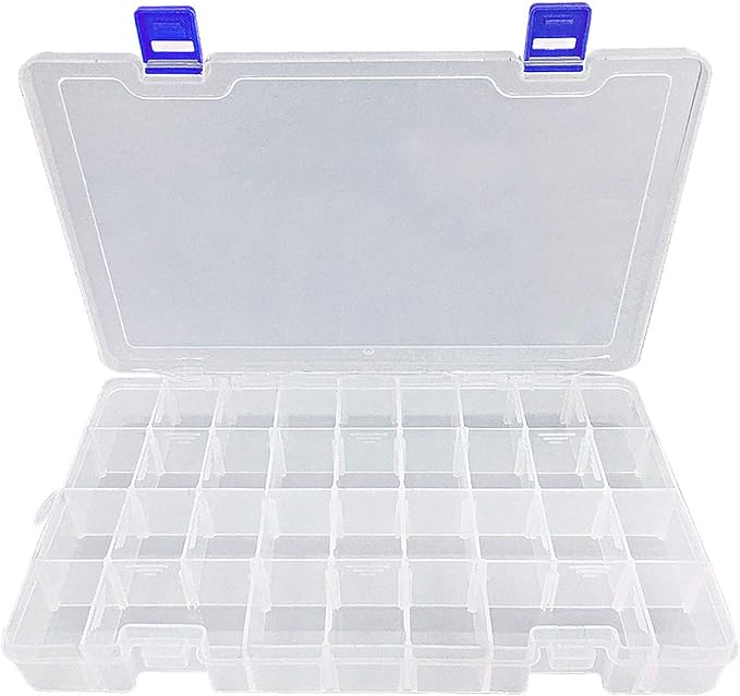 Qualsen Plastic Organizer Storage Box with Adjustable Dividers, Fishing Tackle Box and Bead Organizer Box for Jewelry, Beads, Earrings, Tools, Fishing Hooks, and Small Accessories（34 Grid x 2）