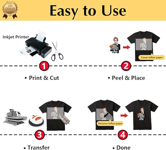 TransOurDream Luminous Heat Transfer Paper for T Shirts (10 Sheets, 8.5x11'', Glow 2.0) Printable Heat Transfer Vinyl for Inkjet Printer Iron on Transfers for Light & Dark Fabrics (TRANS-GD2-12)