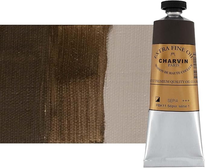 Charvin Extra Fine Oil Paint, Sepia 60 mL - Triple-Milled, Rich Texture, Poppy Oil-Based, Light-Fast, Handmade, Archival Quality