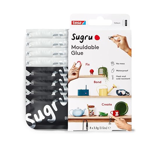 Tesa Sugru Super Glue - Waterproof Wood Glue for Home Improvement & Crafts - Use as a Poster Putty or Silicone Adhesive for Repairing & Bonding - 8 Pack - Black & White (3.5g/ea)