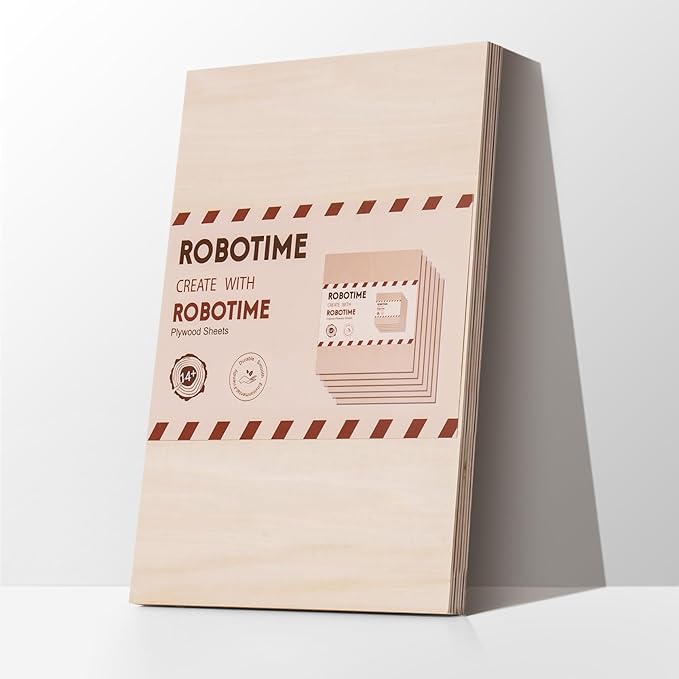 ROBOTIME 6-Pack Laser Wood Sheets 1/8" - 12 x 16 x 1/8 Inch - Basswood 2Pcs & Walnut 2Pcs & Birch 2Pcs - 3mm Plywood Sheets for Laser Cutting, Engraving & Wood Burning (Pyrography)