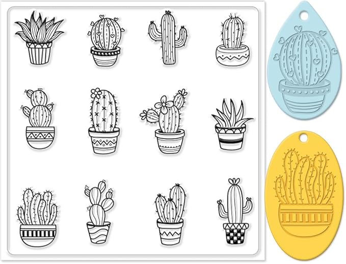 CHGCRAFT Polymer Clay Texture Sheet Cactus Clear Clay Texture Mat Silicone Molding Pattern Pad for Making Earrings Jewelry, 5.5x5.5inch