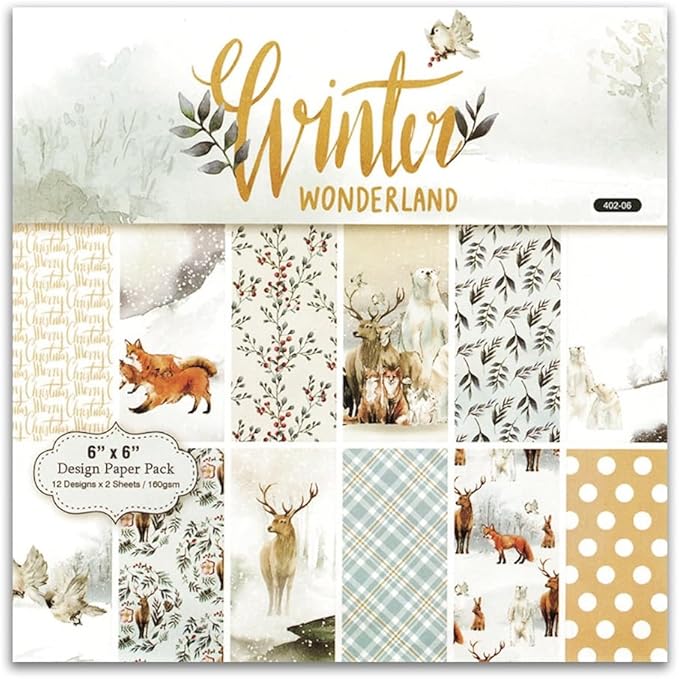 Winter Woodland Scrapbook Paper Pad 6x6 Inch – 24 Sheets (12 Double-Sided Designs) | Deer, Fox, Polar Bear, Plaid & Holiday Pattern Cardstock for Card Making, Scrapbooking & Junk Journals