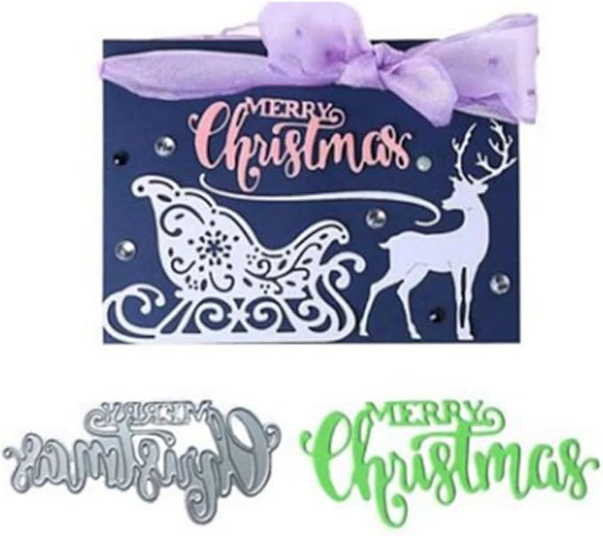 Cutting Dies for Card Making, Metal Scrapbooking Die-Cuts, DIY Bckground Frame Crafts Embossing Stencil, Paper Template Mold/Photo Album Arts Tool (Merry Christmas-9.3x4cm)