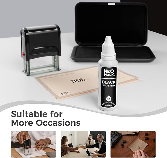 Premium Stamp Ink, Quick-Drying and AP-Certified Non-Toxic Refill Ink for Self-Inking Stamps, Date Stamps and Stamp Pads(Black, 1oz)