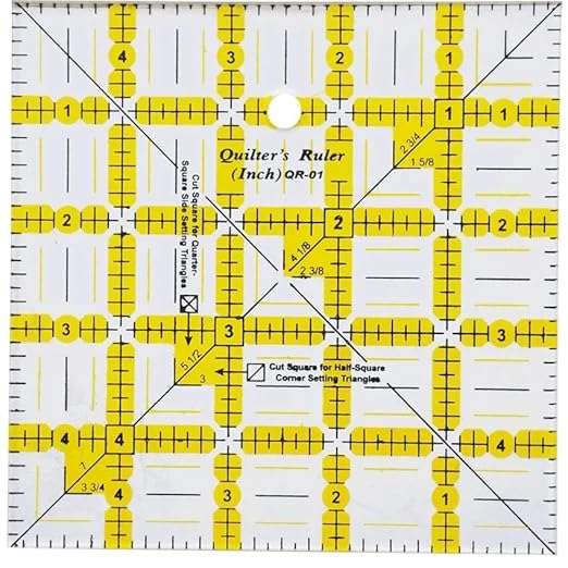 HONEYSEW Quilting Templates Acrylic Sewing Ruler with Non-Slip Rings for Quilting and Sewing Fabric Cutting Angles Rectangle Ruler (5"x5")