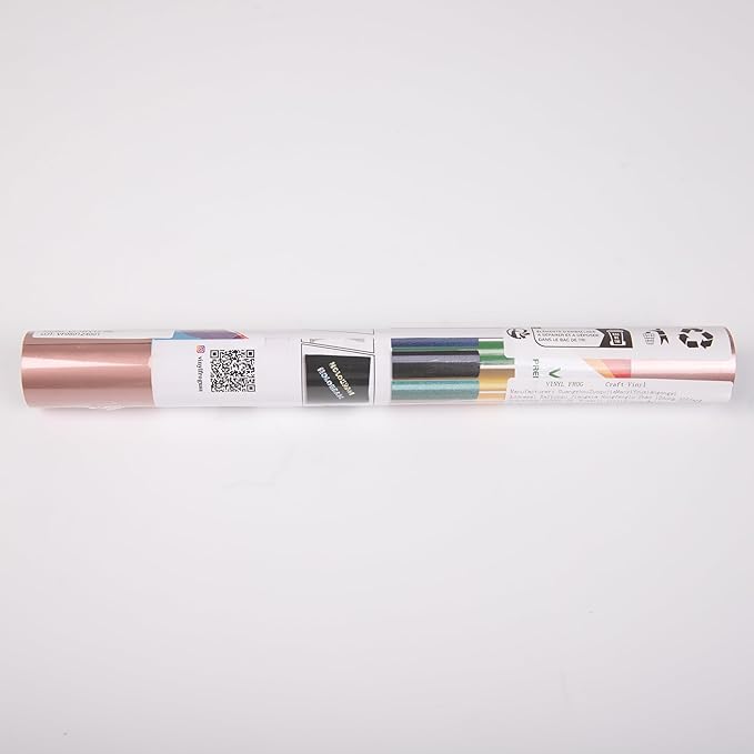VINYL FROG Metallic Foil HTV Vinyl Roll 12" x5ft Rose Gold Chrome Iron on Vinyl Easy to Cut & Weed Heat Transfer Vinyl DIY Heat Press Design for T-Shirts