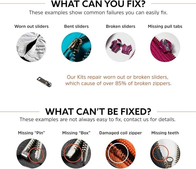 AKTIOIN Metal Zipper Repair Kit for Jackets, Luggage, Bags, Backpack, No Sewing Required Detachable Zip Heads Zipper Pull Replacement (#5 Black)