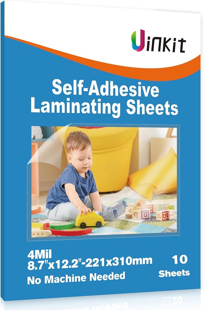 Uinkit 4Mil Thicker Single-Sided Self-Adhesive Laminating Sheets, 10Pack for Letter Size 8.5x11", Peel & Stick Laminating Paper for Documents, Kids Art, Posters, Crafts - No Heat Machine Need