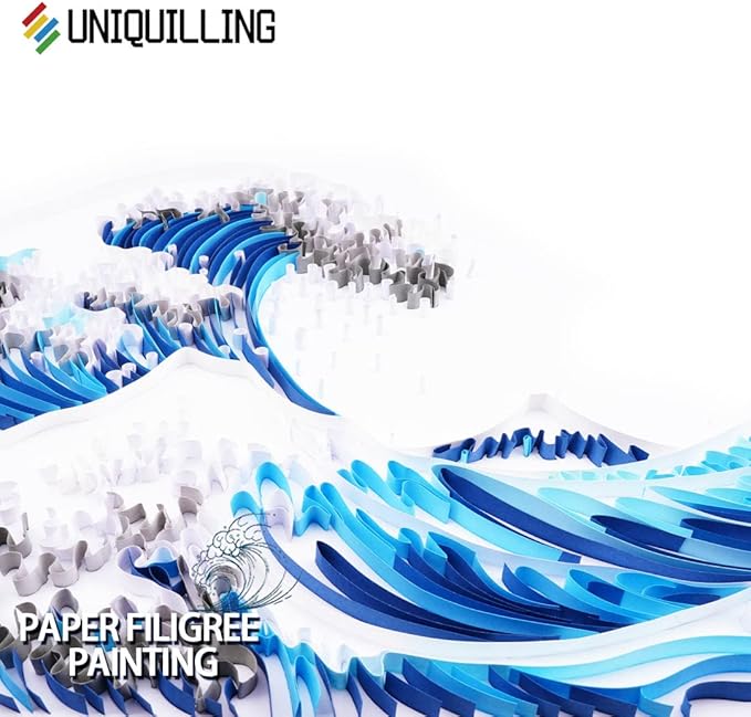 Uniquilling Quilling Kit Paper Quilling Kit for Adults Beginner, Handmade DIY Craft Quilling Paper Filigree Painting Kit Tools, Room Wall Art Decor Gifts, 16 * 20-inch Great Wave Off Kanagawa (Basic)