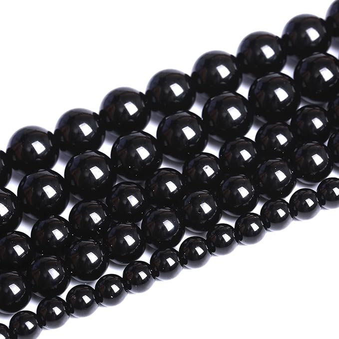 6mm 130pcs Natural Black Agates Onyx Stone Beads Smooth Round Loose Spacer Beads for Jewelry Making DIY Bracelets 32" 2 Strands