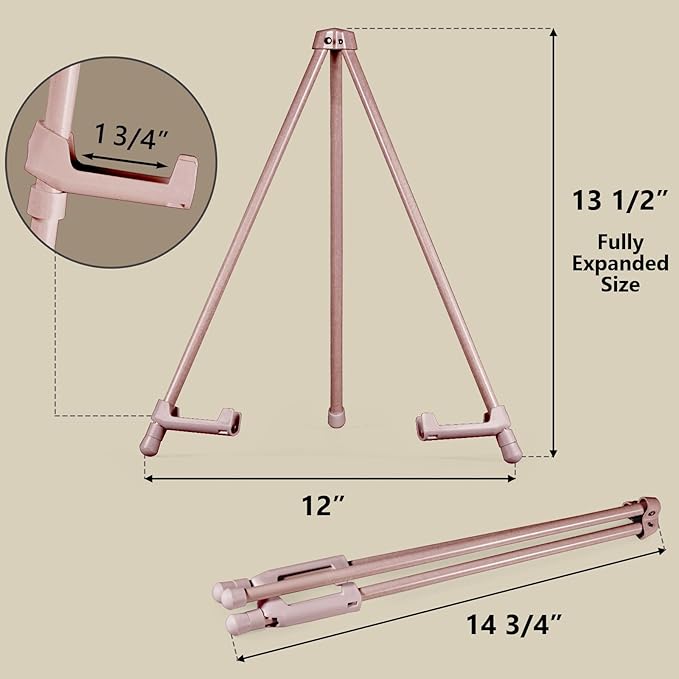 14" High Tabletop Instant Display Easel, Small Desktop Steel Easel Stand with Adjustable Holders for Paintings, Posters and Store Signs(Champagne, 2Pack)