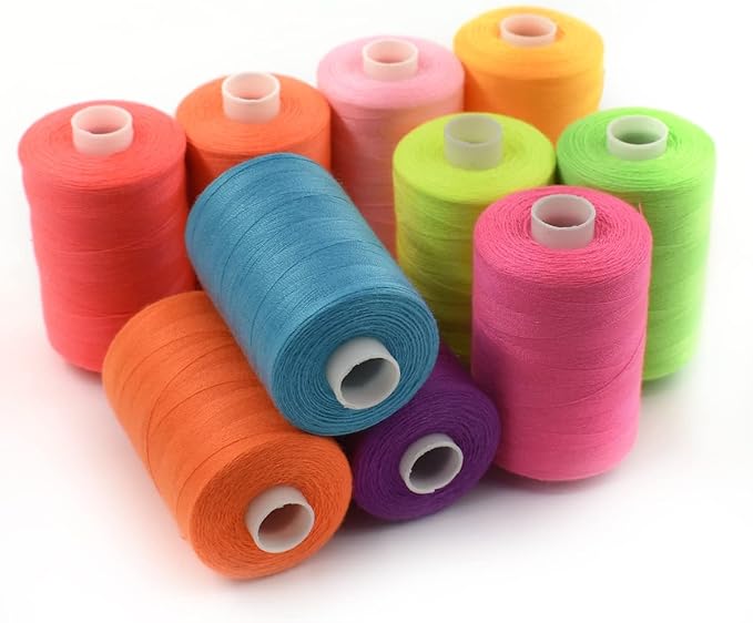 Sewing Thread 10 Color Sewing Industrial Purpose 1000 Yards Per Spool 40S/2 Polyester for DIY Sewing Machine,Embroidery Machine,Hand Sewing (Bright Color Mixing)
