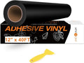 HTVRONT Black Permanent Vinyl, 12" x 40 FT Black Adhesive Vinyl Roll for All Cutting Machine, Silhouette, Cameo Cutters, Signs, Scrapbooking, Craft, Die Cutters