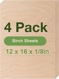 4 Pack Birch Plywood Sheets, 12 x 16 x 1/8 Inch, 3mm Plywood for Laser Cutting, Thin Unfinished Wood Sheets for Architectural Models, Wood Burning and DIY Wood Crafts